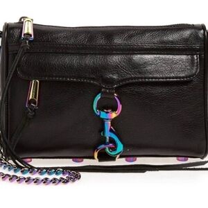 Rebecca Minkoff Black crossbody with metallic iridescent hardware mini Mac